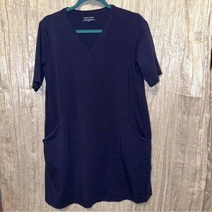 LN Eileen Fisher V-Neck Dress w Pockets Navy Blue {Small}